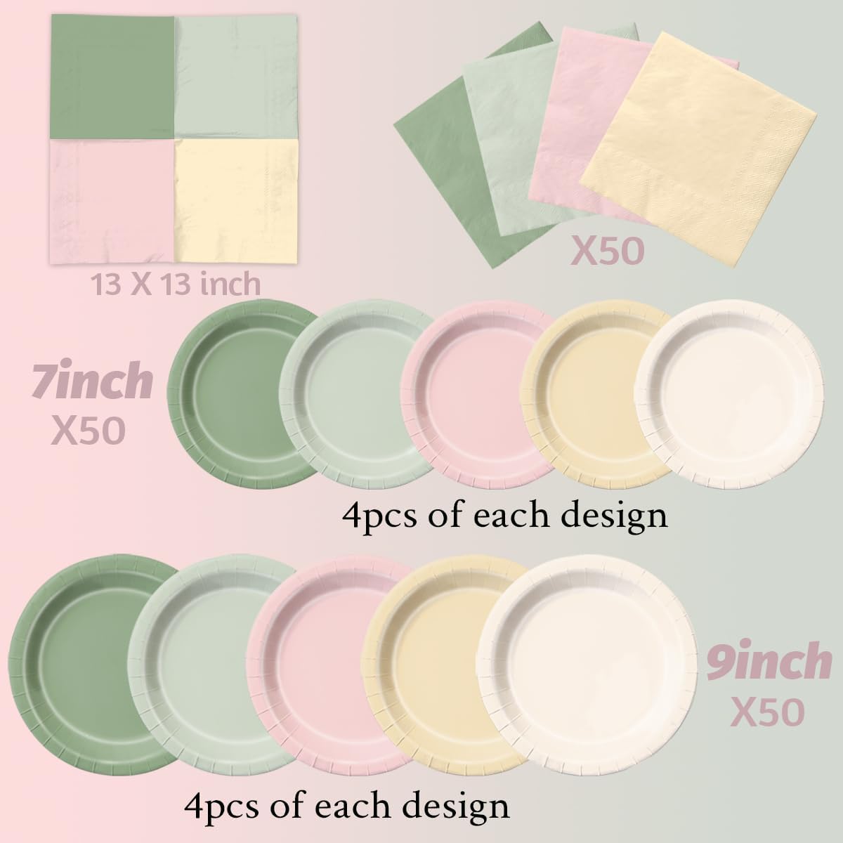 CMUSKO Pink and Green Birthday Decorations-150Pcs Dusty Pink Sage Green Plates & Napkins Kit Serves 50 for Baby Shower, Bridal Shower, Wedding