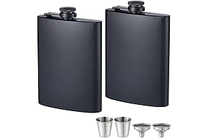 2 Pack 8 Oz Black Stainless Steel Alcohol Flasks with Funnels