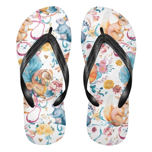 ALAZA Rabbits Watercolor Bunny Flip Flops for Women Fashion Beach Slippers Comfort Mens Flip Flops Non-Slip Rubber Shower Slippers Sandal for Hotel Travel Sport,XS