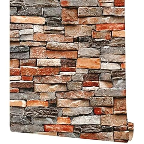 MelunMer 17.7”×393” Stone Peel and Stick Wallpaper Rock Wallpaper-Stacked Stone Wallpaper-Faux Brick Wallpaper, Stone Self-Adhesive & Removable Wallpaper for Walls Backsplash Fireplace Vinyl Film Cover