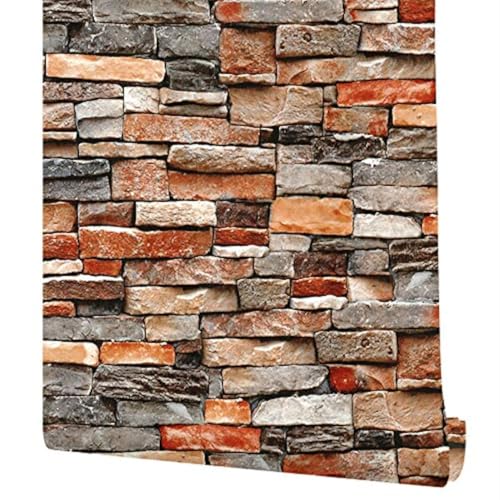 Papel tapiz de piedra para despegar y pegar, papel tapiz de piedra apilada, papel tapiz de ladrillo sintético, autoadhesivo, extraíble, para paredes, salpicaduras, chimenea, película de vinilo de 17.7