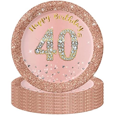 16Pcs Rose Gold 40th Birthday Plates Cover