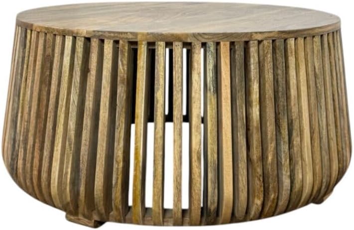 Carolina Chair & Table Cascade 36" Coffee Table – Vintage Layered Open Slats Base, Round Solid Wood Top Drink Table - Elegant Home Accent Furniture for Bedroom, Living Room, Hallway Decor (Natural)