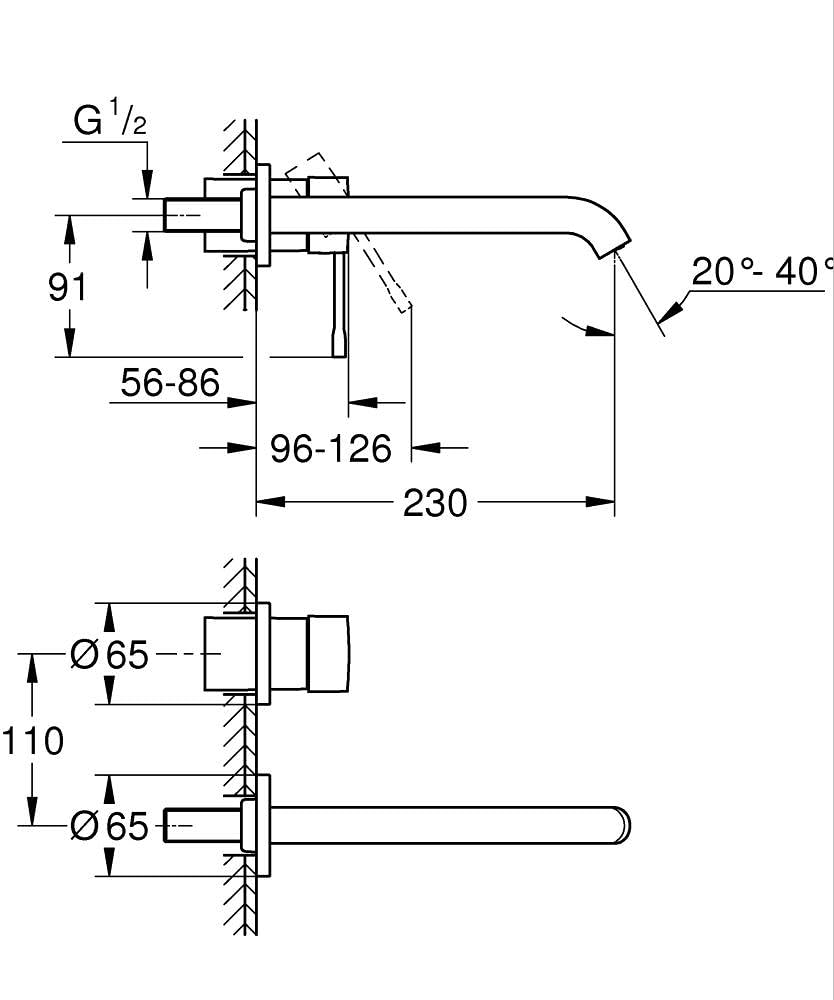 Grohe Essence - Grifo de lavabo con sistema de montaje en pared, kit para montaje final, cuerpo empotrado no incluido, tamaño L (Ref. 19967001)