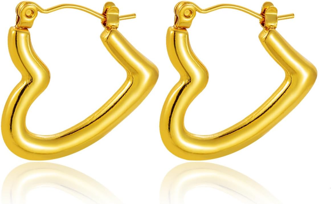 Chunky Gold Heart Statement Hoop Earrings for Women Large Metal Heart Huggie Earrings Lightweight Love Dangle Drop Earring Jewelry Accessories - Image 7