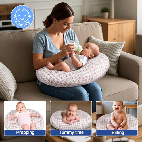 Image of x-vesolje Nursing Pillow, Breastfeeding Pillow with Removable Cover, Ergonomic Breast Feeding Pillow, Baby Feeding Support Pillow for Mom Easier Breastfeeding- Original Size /Red