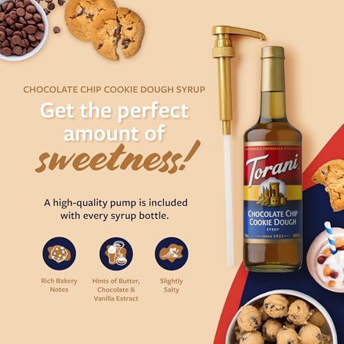 Image of Torani Coffee Syrup, Chocolate Chip Cookie Dough Flavored Syrup for Drinks, Glass Bottle with Pump Included, 25.4 Fl Oz