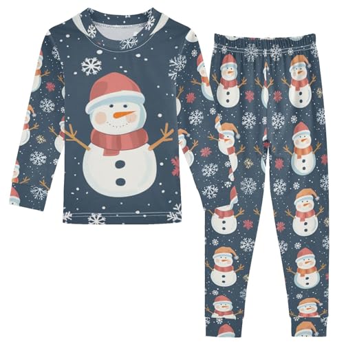 Fustylead Cute Christmas Snowman and Snowflakes Long Sleeve Top and Matching Bottom Cotton Pajama Sets