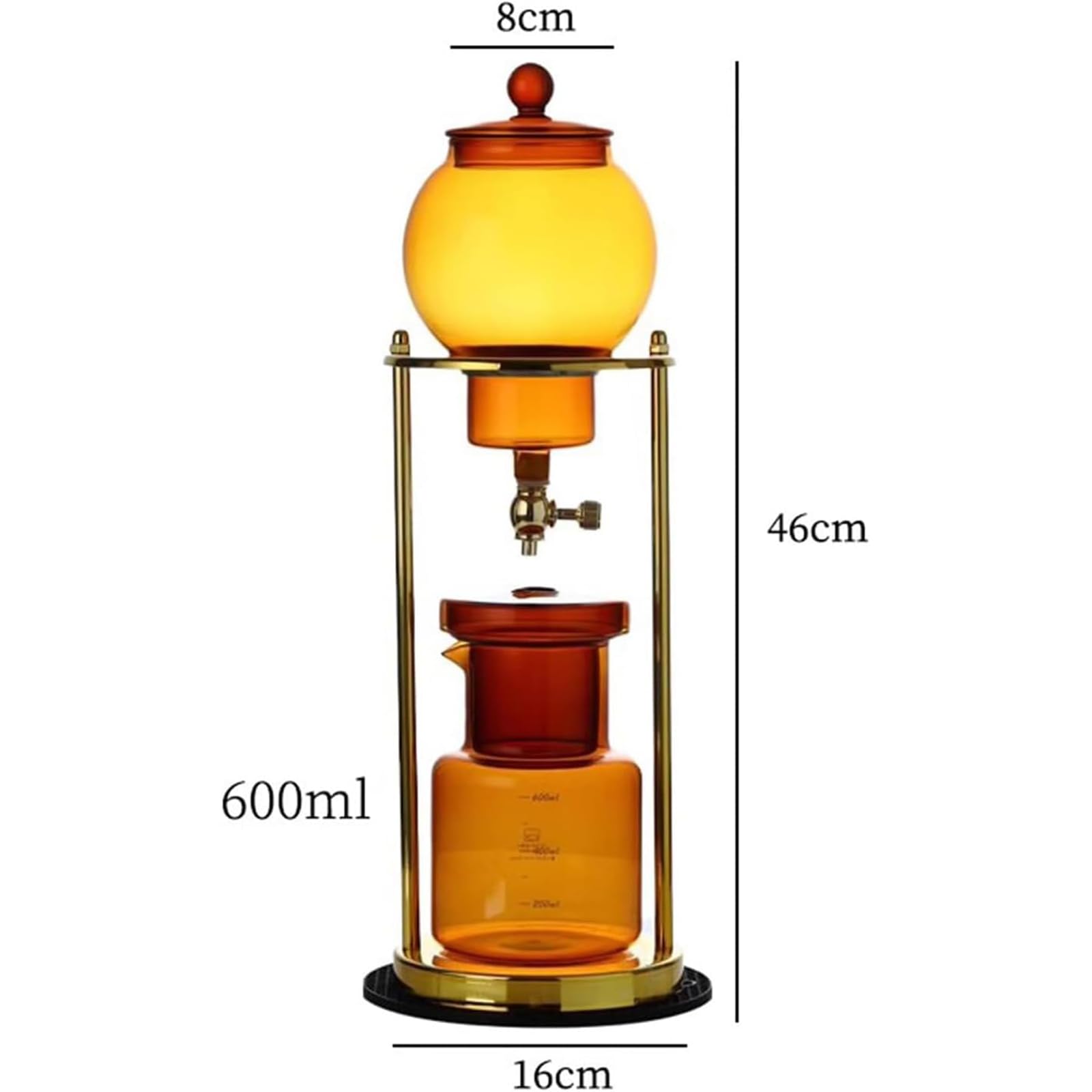 Ekspres do kawy Cold Brew, 600 ml, dzbanek ze szkła borokrzemowego, rama ze stali nierdzewnej, regulowany przepływ wody, system powolnej ekstrakcji na zimno, do domowego biura