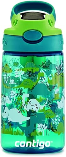 Miniatura 5 de Contigo - Botella de agua con pajilla para niños, con tapa Autospout de 14 onzas, diseño de dinosaurios