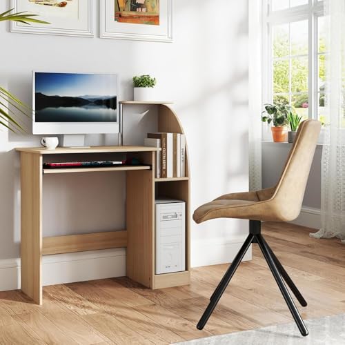 CROWNSHOP Computer Desk Study Desk with Sliding Keyboard Storage Shelves Office Desk Workstations Wooden Laptop Writing Table for Home Office Bedroom 80x40x90CM