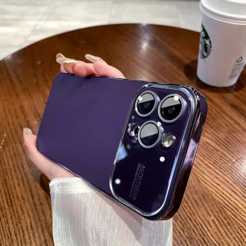 SRGDRR Fashion AG Funda Mate Delgada para iPhone 15 12 13 14 Pro MAX Temper Glass Big Window Cubierta Dura a Prueba de Golpes, Púrpura, para iPhone 14