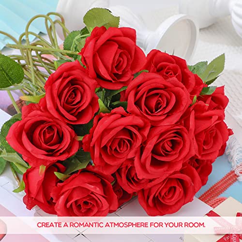 100 Pieces Artificial Rose Flower Realistic Silk Roses With Stem Bouquet Of Flowers Plastic Flowers Real Looking Fake Roses For Home Wedding Centerpieces Party Decorations, Red(Red, 100 Pcs) #TOP3
