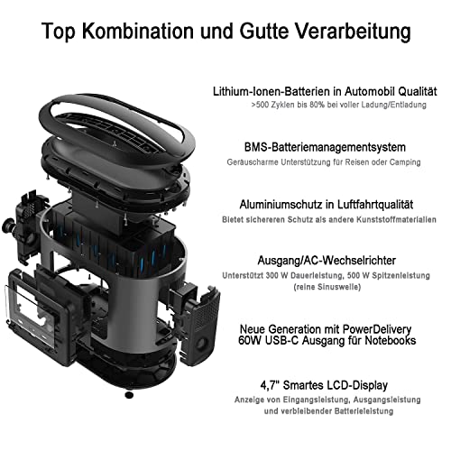 Tragbare Powerstation mit Solarpanel OUBO 470Wh für Camping und Notfälle