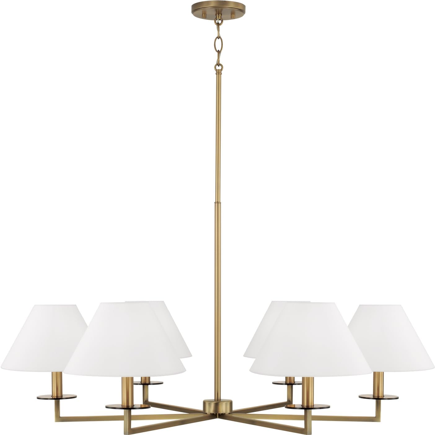 Capital Lighting 452261AD Gilda Transitional Contemporary, Art-Inspired Bohemian White Fabric Chandelier, 6-Light 360 Total Watts, 20" H x 40" W, Aged Brass