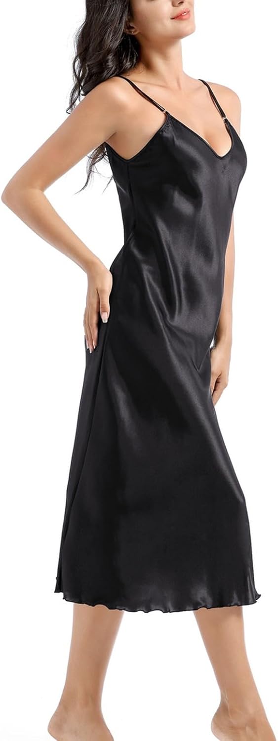 Lu's Chic Women's Satin Nightgown Spaghetti Strap Slip Nightdress Chemise Negligee Lingerie - Image 6