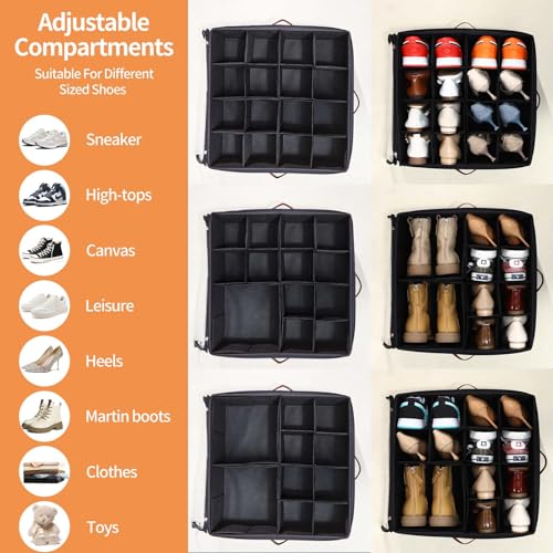 Image of INSTY 2 Pack Shoe Organizer for Closet, Fits up to 32 Pairs, Adjustable Dividers for Shoe Storage, Space-Saving Shoe Bins and Clear Top, Black