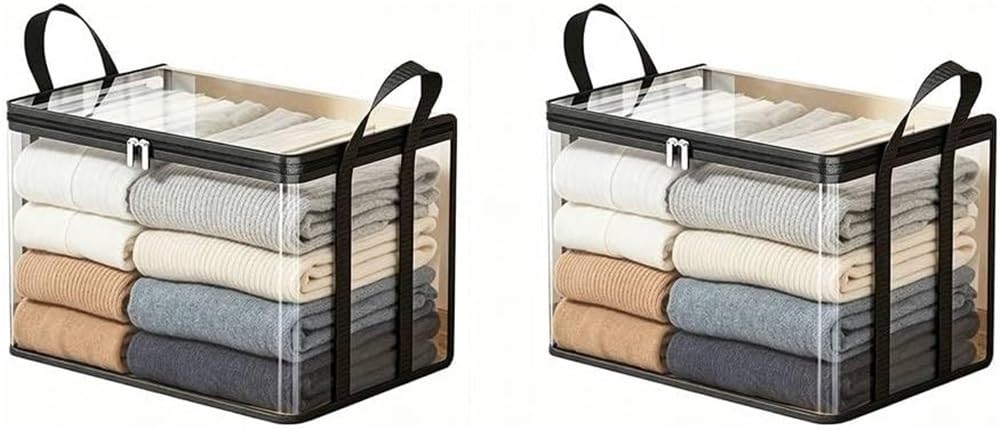 Sac de rangement transparent en PVC lot de 2 grands organisateurs noirs pour vêtements et voyage