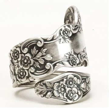 LRGKMCWTOB Retro Flower Ring 925 Sterling Silver Vintage Flower Stacking Band Ring Simple Thumb Statement Rings Victorian Flower Open Adjustable Boho Floral Statement Jewelry for Women (Size 7)