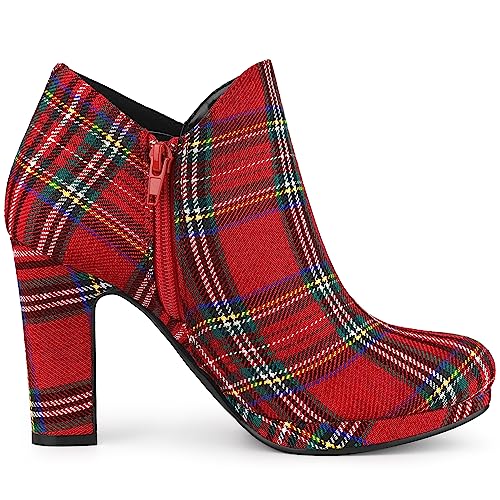 Allegra K Allegra K Women's Round Toe Chunky Heeled Red Ankle Heel Boots 5.5 M US