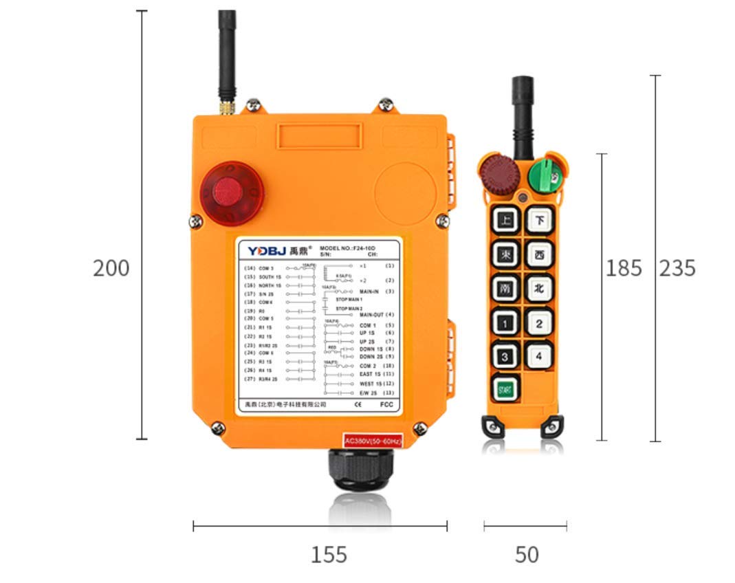Hoist Crane Industrial Radio Remote Control Wireless Transmitter Stop Button F24-10D/10S (Single, 12V)