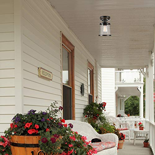 Globe Electric 44301 Charlie 1-Light Outdoor/Indoor Semi-Flush Mount Ceiling Light, Oil Rubbed Bronze, Clear Seeded Glass Shade #TOP3