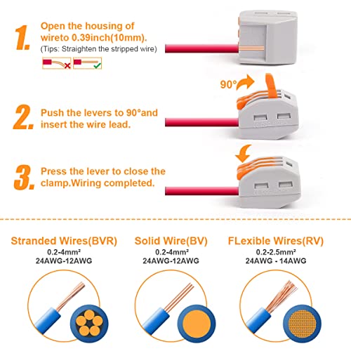 flintronic Kabelverbinder, 40 Stück Klemme mit Betätigungshebel, 4mm² Leiter Klemme, Elektrische Anschlussblöcke,Verbindungsklemme, Aktualisierte Versionen Können Frei... – Bild 4