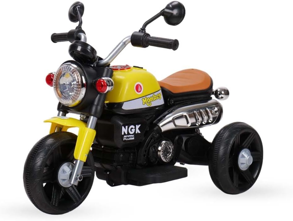 - 3 Wheel Roadstar Bike | Rechargeable Battery Operated Ride-On Bike for Kids | Ages 1 to 4 Years | Royal Enfield Style | Premium Ride-On Toy Bike for Toddlers - Children - Yellow