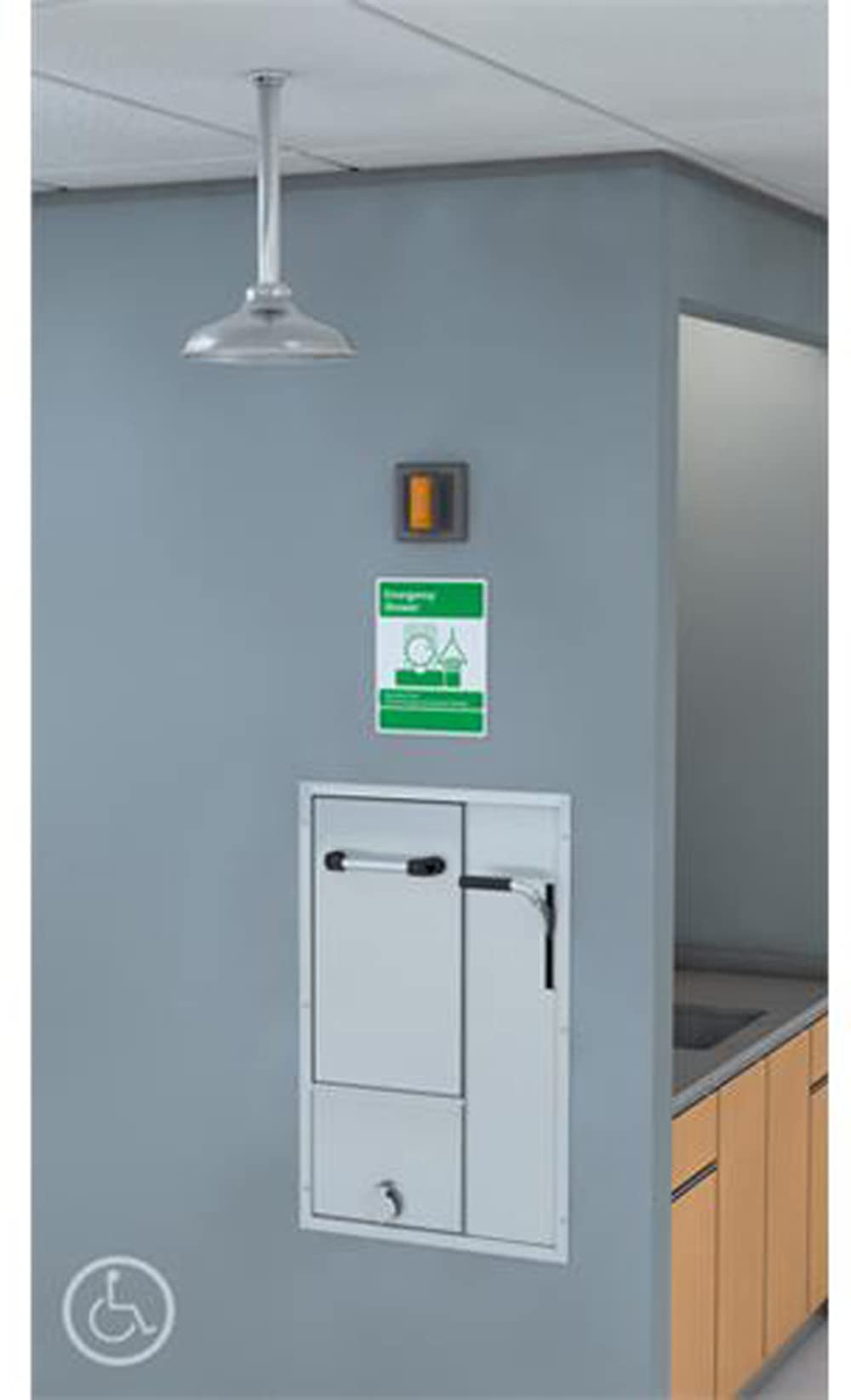 Guardian GBF2152 Stainless Steel/Brass Recessed Safety Station with Drain Pan and Daylight Drain, Exposed Shower Head