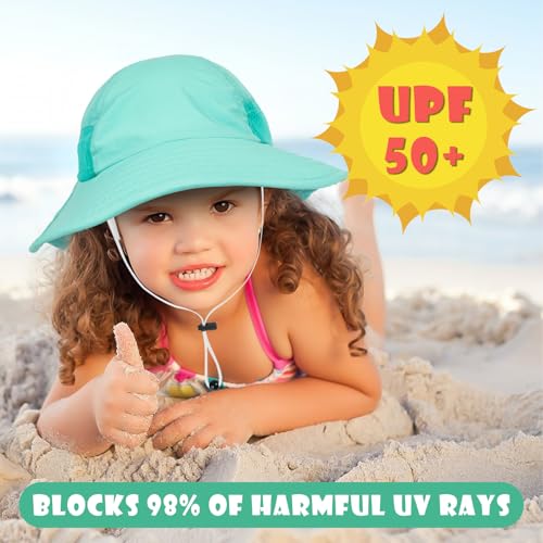 Image of Toddler Baby Sun Hat Kids Summer Beach Essentials Adjustable Beach Hats with Bucket Wide Brim for Boys Girls Age 0-14 Years