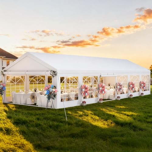 DWVO 40x20FT Heavy Duty Party Tent Outdoor Large Wedding Event Shelters Upgraded Galvanized Canopy with White Roof Removable Sidewalls, White