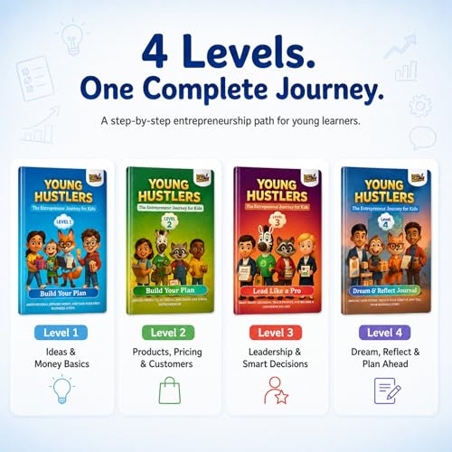 Image of Young Hustlers - Kids Financial Literacy & Entrepreneurship Workbook | Ages 6-14 | Money Management, Business Skills | 4 Activity Books Bundle (Young Hustlers Series)