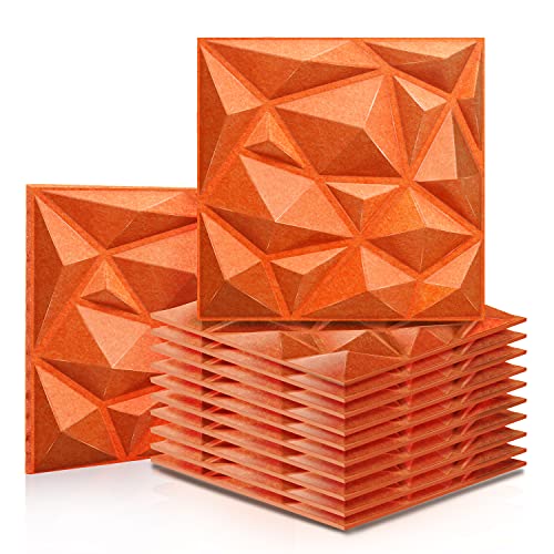 Sonic Acoustics 12 Pack 12 X 12 X 0.4 Inches Acoustic Absorption Panel, 3D Unique Soundproofing Insulation, Used in Home & Offices (12 Pack, Orange)