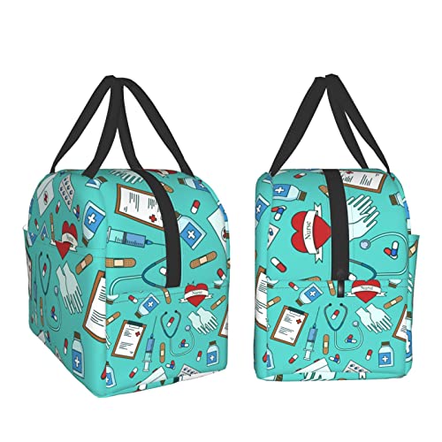 Nurse Medical Theme Insulated Kids Lunch Bag,Nurses Day Gifts Reusable Cooler Lunch Tote for Men & Women Girls Camping/Hiking/Picnic/Beach/Travel - Image 6