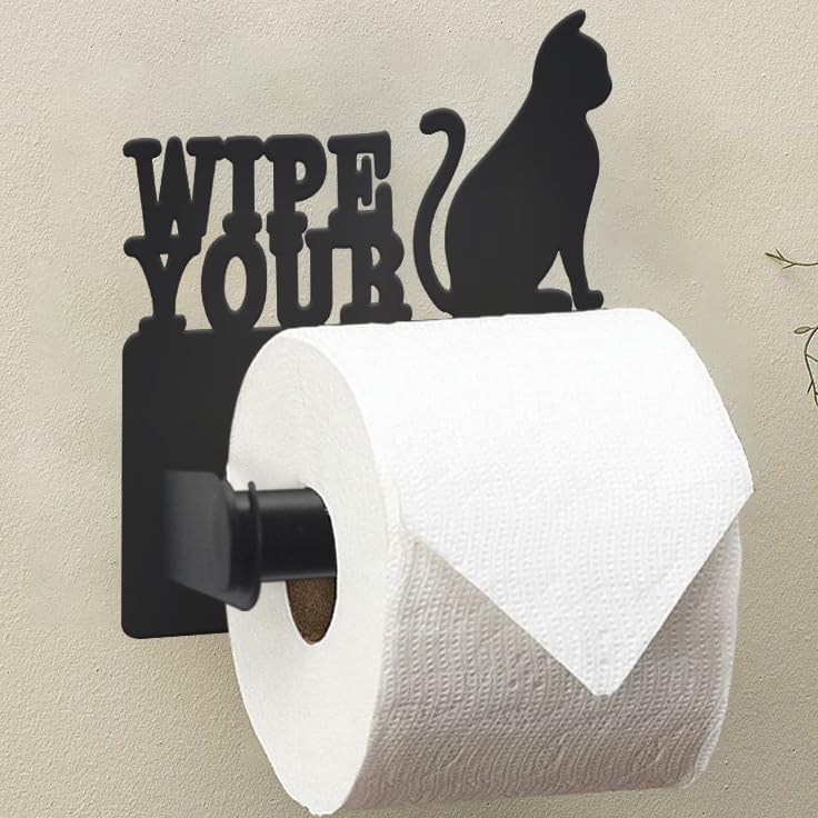Wigag Cat Toilet Paper Holder Wall Mounted, Bathroom Decorative Metal Toilet Paper Mega Roll Holder, Rustproof Matte Black Toilet Paper Roll Dispenser for Kitchen Washroom โ image 1