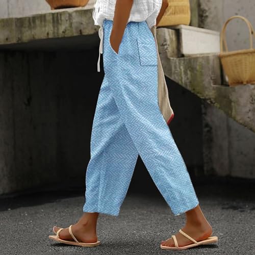 LCMTWX Vacation Linen Outfits for Women 2025 with Pockets Wide Leg Cropped Pants for Women Capri Pants 2025 Pants with2