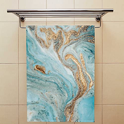 My Daily Marble Art Teal Hand Towel Set Of 2, Turquoise Face Towel Thin Washcloths 30X15 Inch, Portable Absorbent Soft Towels For Gym Yoga Spa Bathroom Decor #TOP4