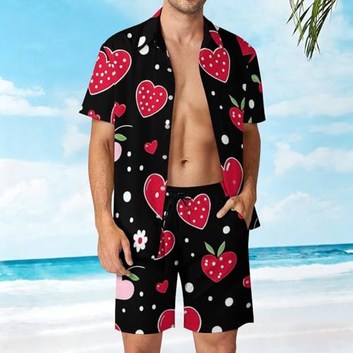 Conjunto de vacaciones para hombre con estampado de cerezas y camisa de botones 4