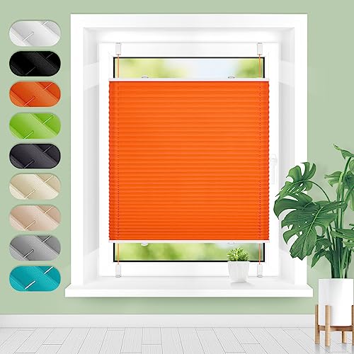 Homland Plissee ohne Bohren Klemmfix B90 x H110 cm Orange, Plissees für Fenster und Tür, Jalousie Easyfix Plisseerollo mit Klemmträger Sonnenschutz und Sichtschutz lichtdurchlässig Rollo