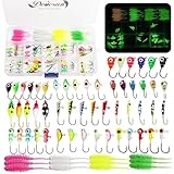 Dovesun Ice Fishing Jigs Kit, Fishing Gear Lures Glow in The Dark Ice Jigs/Soft Baits Ice Fishing Jig Heads Walleye Crappie 93Pcs