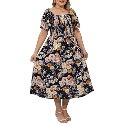 Nemidor Women Plus Size Summer Boho Dress Long Casual Pocket