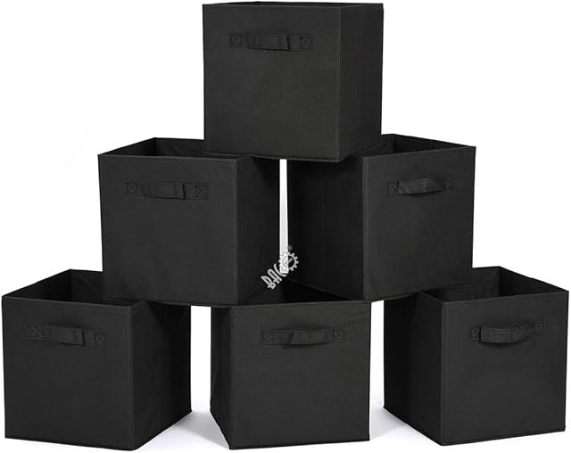 BRIAN & DANY Foldable Storage Cube Basket Bin, Set of 6, Black, 31 x 31 x 31 cm