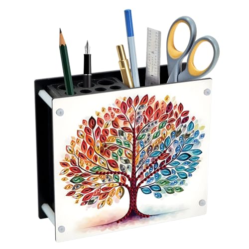 Image of DIY 5D Acrylic Diamond Painting Pen Holder - Tree of Life Pencil Organizer for Nature & Earthy Decor, Decorative Office Supplies Storage for Home, School, Gift