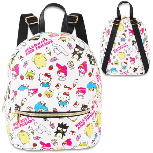Hello Kitty and Friends Mini Backpack for Girls - 10” Faux Leather Hello Kitty with Front Pocket Plus Bottle | HK Small School Bag Bundle