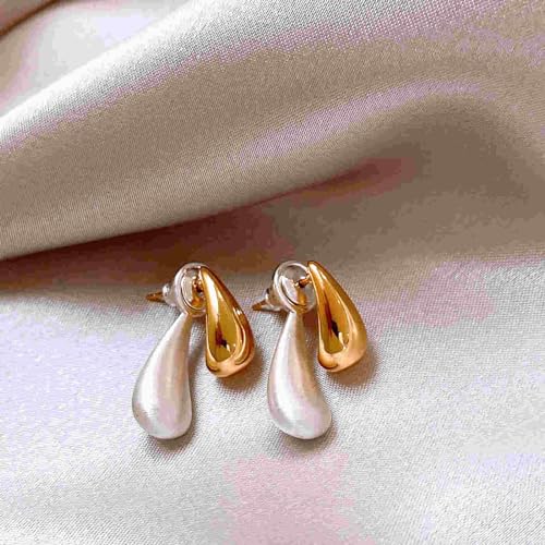 Gold Silver Double Bean Drop Earrings, Mixed Metal Two Tone Dangle Earrings for Women, Front and Back Drop Earrings Dangling with S925 Sterling Silver Post for Gift4
