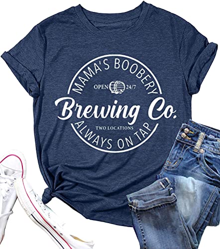 Image of Mama's Boobery Always on Tap Shirt for Women Funny Letter Print Breastfeeding Tee Tops Humor Mother's Day Shirt Gift