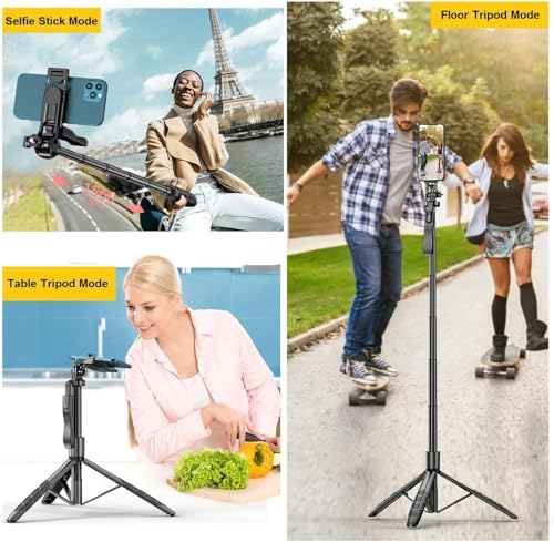 Image of L16 61 inch Tripod Long Selfie Stick for iPhone&Android Multiple Mount for Camera Gopro Fill Light Aluminum Portable Mobile Tripod with Bluetooth Remote,Black