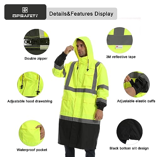 Image of Reflective Rain jackets for men waterproof,Hi Vis Rain Coat With 3M Reflective Strips，High Visibility Class 3 Rain Gear With 2 large pockets，Zipper,Black Bottom Lime,Small