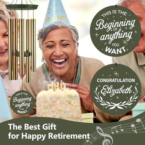 Image of ASTARIN Personalized Wind Chimes, 2025 Retire Wind Chimes, Retirement Gifts for Woman /Man /Teacher /Doctor, Happy Retirement Best Wishes, Gold Life Tree Wind Chime Outside