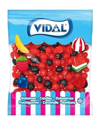 Vidal Golosinas. Moritas Brillo. Caramelos de goma en forma de mora con acabado brillante y sabor intenso a mora. Colores rojo y negro. Sin gluten ni grasa. Bolsa 645 u